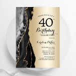 Convite aniversário de 40 anos de Agate Preto Dourado<br><div class="desc">Convite de festas de aniversário de 40 anos preto e dourado. Elegante design moderno com fundo geode de pedra de pedra, dourado falso e letra de script de tipografia. Trendy convida o cartão perfeito para uma comemoração de dia das mulheres na moda. Impressos convites Zazzle ou modelo de impressão digital...</div>