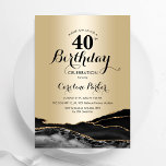 Convite aniversário de 40 anos de Agate Preto Dourado<br><div class="desc">Convite de festas de aniversário de 40 anos preto e dourado. Elegante design moderno com fundo geode de pedra de pedra, dourado falso e letra de script de tipografia. Trendy convida o cartão perfeito para uma comemoração de dia das mulheres na moda. Impressos convites Zazzle ou modelo de impressão digital...</div>