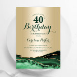 Convite aniversário de 40 anos de Agate Verde Emerald Dour<br><div class="desc">Emerald Green e ouro agate aniversário de 40 anos convite de festas. Elegante design moderno com aquarela agate marble geode background, faux glitter gold e typografia script font. Trendy convida o cartão perfeito para uma comemoração de dia das mulheres na moda. Impressos convites Zazzle ou modelo de impressão digital instantânea...</div>