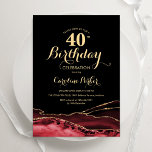 Convite Aniversário de 40 anos de Agato Dourado Vermelho P<br><div class="desc">Convite de festas aniversário de 40 anos preto, vermelho e dourado. Elegante design moderno com aquarela agate marble geode background, faux glitter gold e typografia script font. Trendy convida o cartão perfeito para uma comemoração de dia das mulheres na moda. Impressos convites Zazzle ou modelo de impressão digital instantânea para...</div>