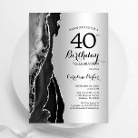 Convite Aniversário de 40 anos de Agato Preto de Prata<br><div class="desc">Convite de festas aniversário de 40 anos preto e prateado. Elegante design moderno com fundo geode de pedra de pedra marmortal, letra falsa prata brilhante e script de tipografia. Trendy convida o cartão perfeito para uma comemoração de dia das mulheres na moda. Impressos convites Zazzle ou modelo de impressão digital...</div>