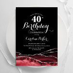 Convite Aniversário de 40 anos de Agato Vermelho Negro<br><div class="desc">Convite de festas aniversário de 40 anos preto, vermelho, branco e prateado. Elegante design moderno com aquarela agate marble geode background, faux glitter prata e tipografia. Trendy convida o cartão perfeito para uma comemoração de dia das mulheres na moda. Impressos convites Zazzle ou modelo de impressão digital instantânea para download....</div>