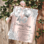 Convite Aniversário de 40 anos de Balões de Glitter de Pra<br><div class="desc">Um moderno,  chique e glamouroso com gotas de luz prateada,  e balões sobre um fundo rosa de ouro.</div>