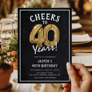 Convite Aniversário de 40 anos de Balões Dourados de Chalk