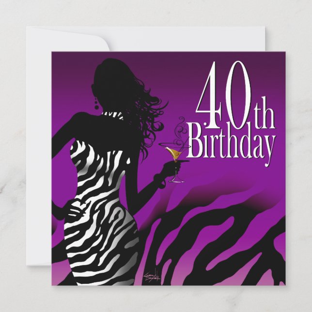 Convite aniversário de 40 anos de Bombshell Zebra (Frente)
