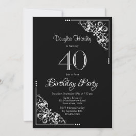 Convite Aniversário de 40 anos de borda decorativa branca