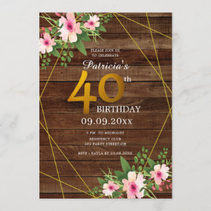 Convite aniversário de 40 anos de Brilho Dourado Rosa Rú