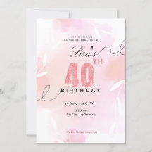 Aniversário de 40 anos de brilho rosa com aquarela