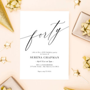 Convite Aniversário de 40 anos de Caligrafia Moderna Eleg