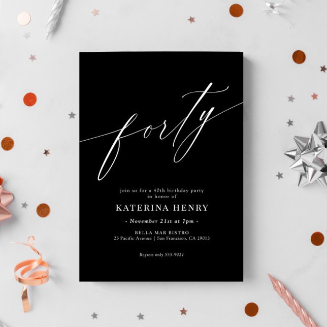 Convite Aniversário de 40 anos de Caligrafia Moderna Elega (Criador carregado)
