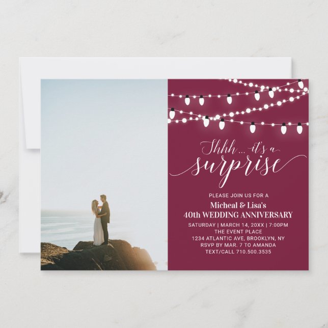 Convite Aniversário de 40 anos de casamento com foto em Bu (Frente)