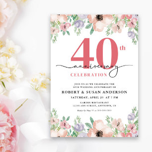 Convite Aniversário de 40 anos de casamento Elegante Flora