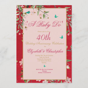 Convite Aniversário de 40 anos de Casamento Floral Vermelh