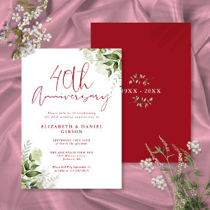 Convite Aniversário de 40 Anos de Casamento Folhagem Scrip