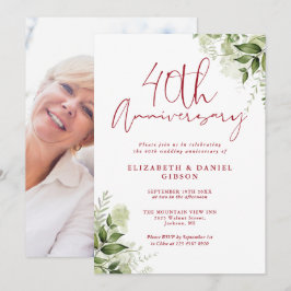 Convite Aniversário de 40 Anos de Casamento Foto Floral Ve