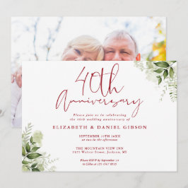 Convite Aniversário de 40 Anos de Casamento Foto Floral Ve