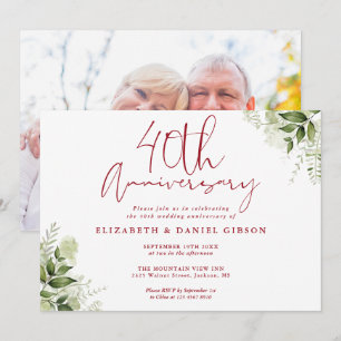 Convite Aniversário de 40 Anos de Casamento Foto Floral Ve
