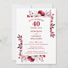 Convite Aniversário de 40 anos de casamento Monograma Flor