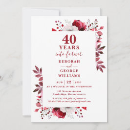 Convite Aniversário de 40 anos de casamento Monograma Flor
