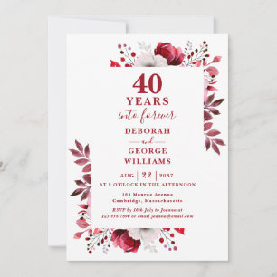 Convite Aniversário de 40 anos de casamento Monograma Flor