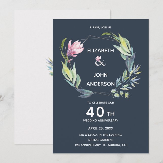 Convite Aniversário de 40 anos de casamento no Jardim da R (Frente/Verso)