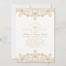 Convite Aniversário de 40 anos de Casamento Renda Dourada 