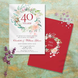 Convite Aniversário de 40 Anos de Casamento Rubi Floral Aq