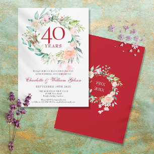 Convite Aniversário de 40 Anos de Casamento Rubi Floral Aq