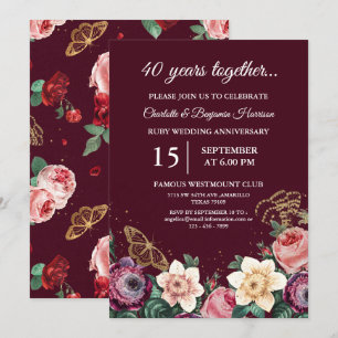 Convite Aniversário de 40 anos de Casamento Rubi Floral Vi