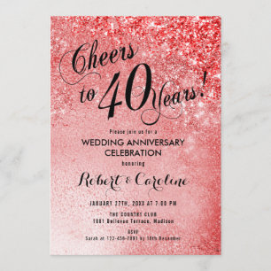 Convite Aniversário de 40 Anos de Casamento Rubi Vermelho