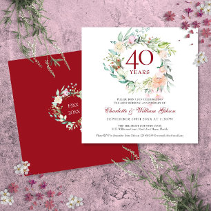 Convite Aniversário de 40 anos de Casamento Ruby Roses Flo