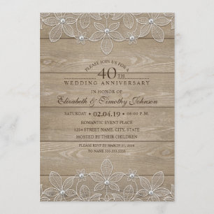 Convite Aniversário de 40 anos de Casamento Rustic Madeira