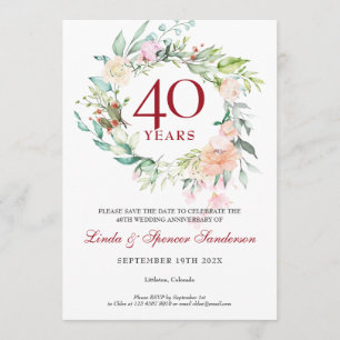 Convite Aniversário de 40 Anos de Casamento Save the Date