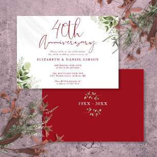Convite Aniversário de 40 Anos de Casamento Verde Floral