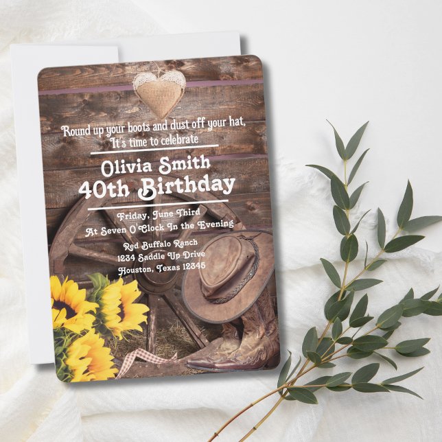 Convite Aniversário de 40 anos de chapéu de girassol russo (Criador carregado)