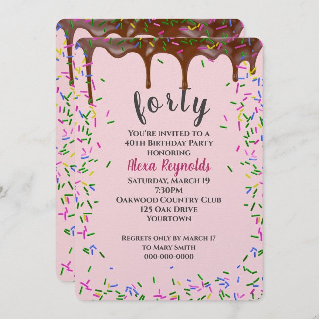 Convite aniversário de 40 anos De Chocolate Com Grito Com  (Frente/Verso)