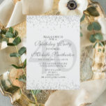 Convite Aniversário de 40 anos de Cinza de  de Prata Branc<br><div class="desc">Convite de festas clássico de aniversário de 40 anos em branco com cinza e brilho prateado e uma fonte elegante de caligrafia.</div>