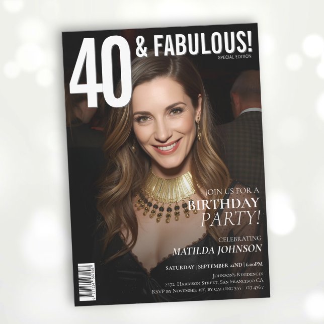Convite aniversário de 40 anos de Cobrir da revista 40 e F (40 and Fabulous Magazine Cover 40th Birthday Invitation)