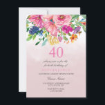 Convite Aniversário de 40 anos de Coloração de Água Botâni<br><div class="desc">Convite para aniversário de 40 anos de Aquarela Botânica com Blush Rosa Consulte coleção correspondente em Niche e Nest Store</div>