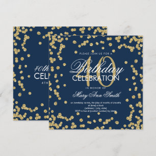 Convite aniversário de 40 anos de Confetti Azul com Glitte