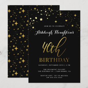 Convite Aniversário de 40 anos de Confetti Preto e Dourado