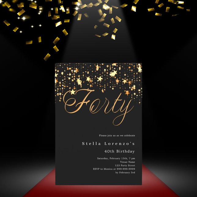 Convite Aniversário de 40 anos de estrelas de ouro negro e (Criador carregado)