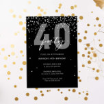 Convite Aniversário de 40 anos de faísca de prata e brilho<br><div class="desc">Este maravilhoso 40º convite apresenta discos cintilantes prateados em fundo preto. Para personalização mais avançada deste design,  por exemplo,  alteração do layout,  da fonte ou do tamanho do texto,  clique no botão "PERSONALIZAR" acima. Por favor,  entre em contato comigo para qualquer pergunta!</div>