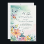 Convite Aniversário de 40 anos de Flores de Pastel Amarelo<br><div class="desc">Bonito, amarelo e cor-de-água rosa, flores pastel aniversário de 40 anos convite de festas para mulheres. Texto, fontes e texto são completamente personalizáveis, então, embora este cartão seja projetado para uma senhora que está celebrando seu aniversário de 40 anos, ele pode ser personalizado para qualquer idade. Entre em contato conosco...</div>