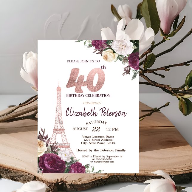 Convite Aniversário de 40 anos de Flores de Torre Eiffel (Criador carregado)
