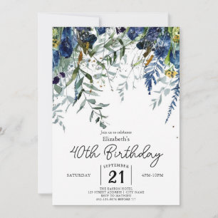 Convite Aniversário de 40 anos de Flores Selvagens Simples