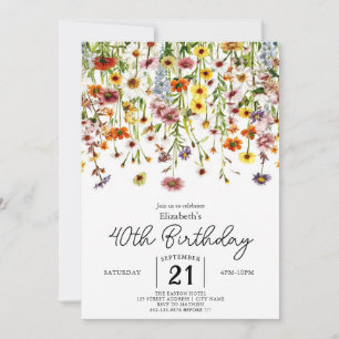 Convite Aniversário de 40 anos de Flores Selvagens Simples
