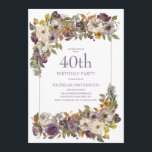 Convite Aniversário de 40 anos de Folhagem Amarelo-Púrpura<br><div class="desc">Linda cor púrpura,  marfim e amarelo-mostarda floral com convite de festas de folhagem verde para mulheres. Entre em contato conosco para obter ajuda sobre a personalização ou produtos correspondentes.</div>