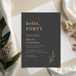 Convite Aniversário de 40 anos de folhagem moderna minimal<br><div class="desc">Convide convidados para o seu casamento com este simples e moderno convite para aniversário de 40 anos, que contém uma fonte limpa sobre o fundo do carvão. Este convite é perfeito para qualquer estação. Para personalização mais avançada deste design, por exemplo, alteração do layout, da fonte ou do tamanho do...</div>