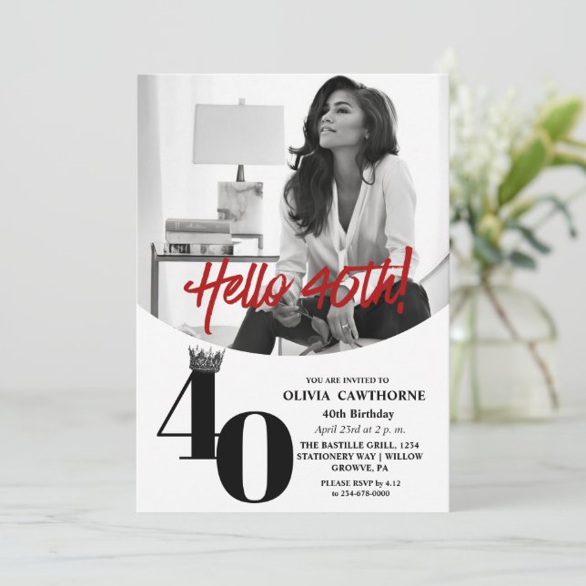 Convite Aniversário de 40 anos de Foto Branco Moderno 2 Pr (Em pé/Frente)